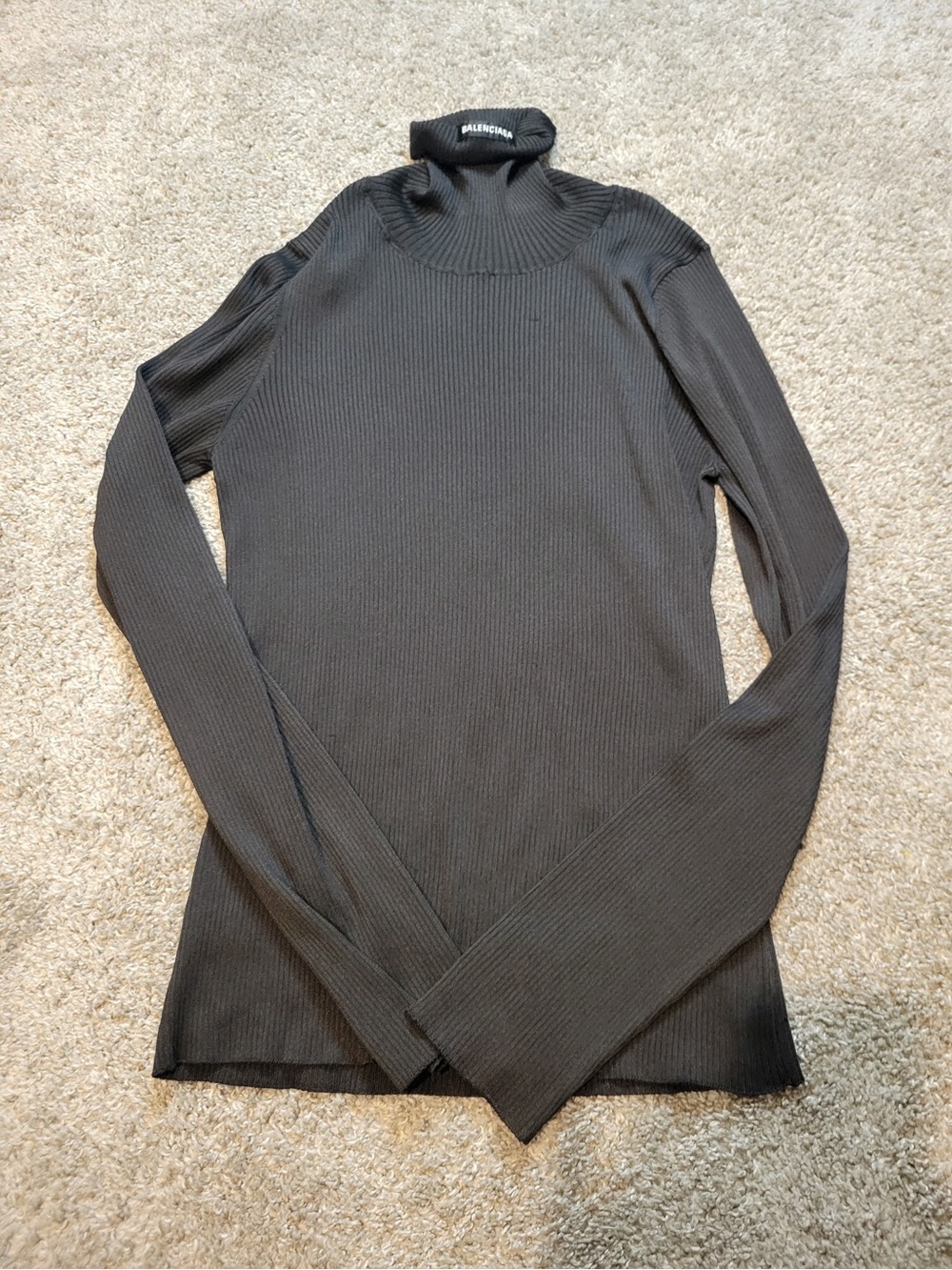 Balenciaga Black Ribbed Cowl Turtleneck Sweater